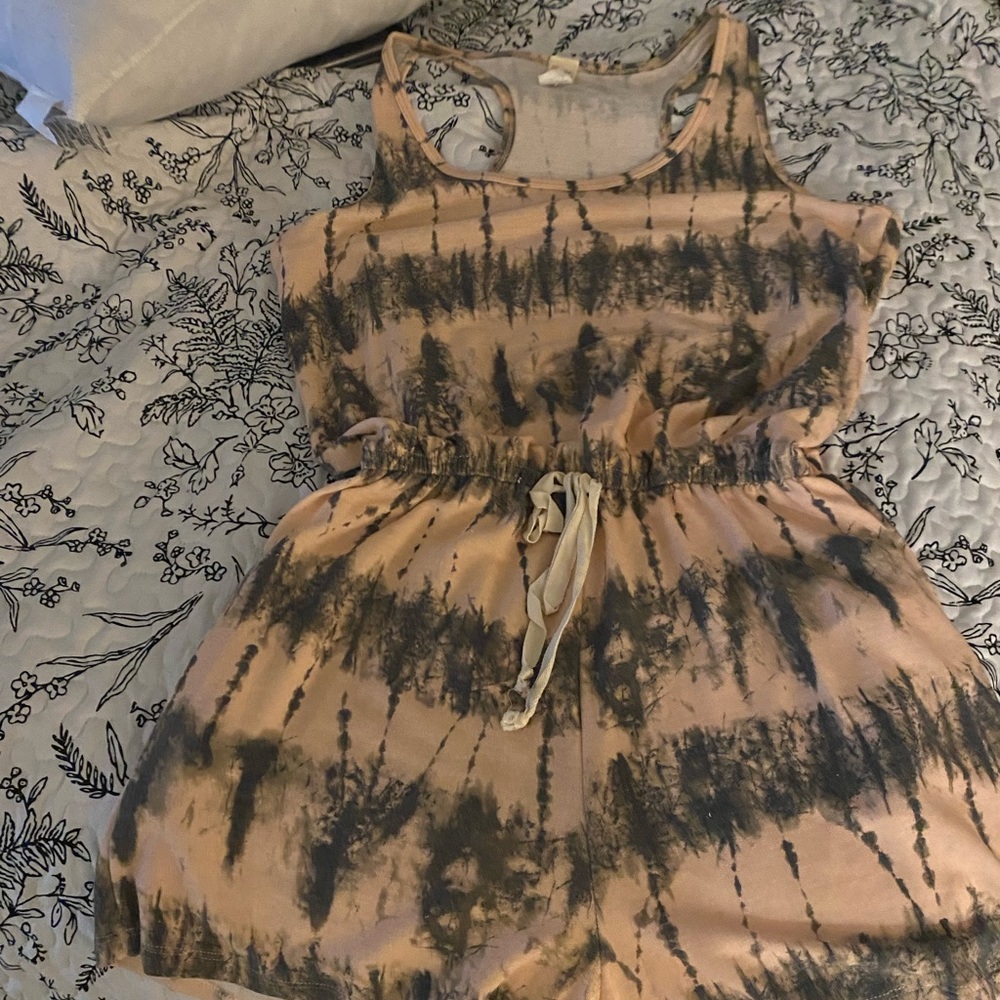 Pink and grey tie die romper